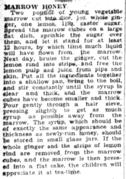 Marrow Honey Recipe 1931